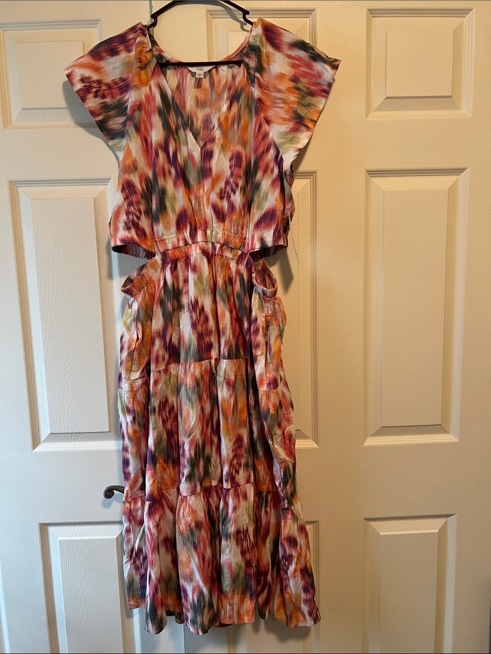 Time and Tru Multicolor Watercolor Tiered Maxi Dress, size Large